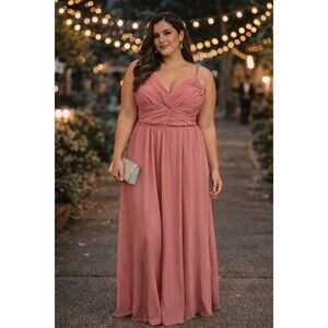 Kennedy Blue Dusty Rose Romantic Chiffon Bridesmaid Dress Size 16 Ruched Maxi